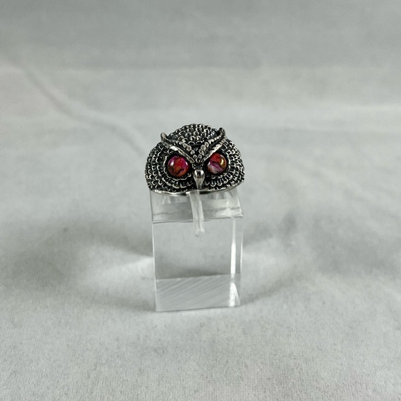 NEW Pink dahlia turquoise owl ring sterling silver - Picture 4 of 8